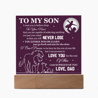 Load image into Gallery viewer, To My Son Printed Acrylic Plaque with LED Base – Birthday, Graduation, Holiday Gift

