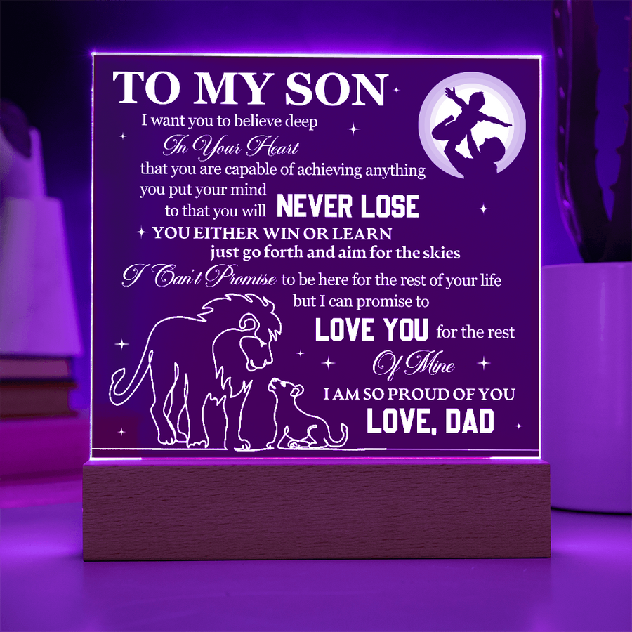 To My Son Printed Acrylic Plaque with LED Base – Birthday, Graduation, Holiday Gift