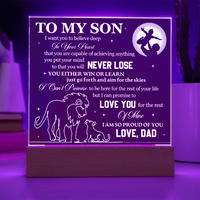 Load image into Gallery viewer, To My Son Printed Acrylic Plaque with LED Base – Birthday, Graduation, Holiday Gift
