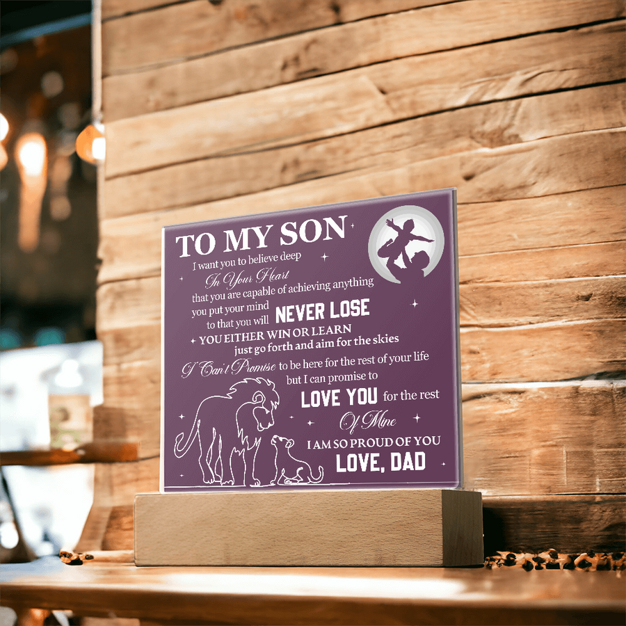 To My Son Printed Acrylic Plaque with LED Base – Birthday, Graduation, Holiday Gift
