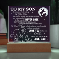 Load image into Gallery viewer, To My Son Printed Acrylic Plaque with LED Base – Birthday, Graduation, Holiday Gift

