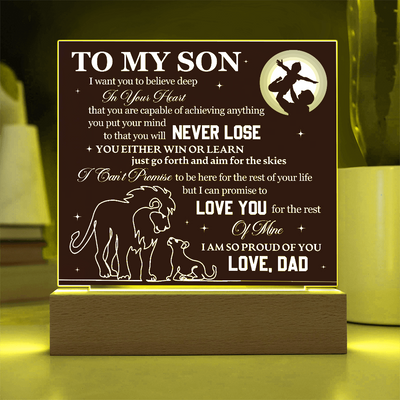 Load image into Gallery viewer, To My Son Printed Acrylic Plaque with LED Base – Birthday, Graduation, Holiday Gift
