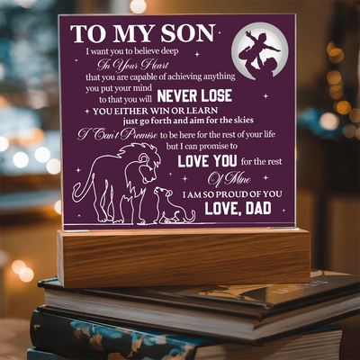 Load image into Gallery viewer, To My Son Printed Acrylic Plaque with LED Base – Birthday, Graduation, Holiday Gift
