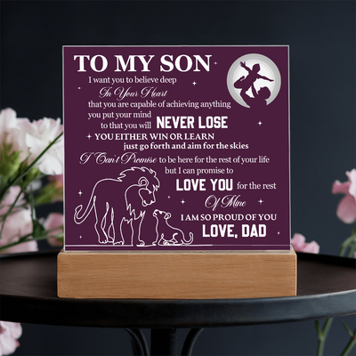 Load image into Gallery viewer, To My Son Printed Acrylic Plaque with LED Base – Birthday, Graduation, Holiday Gift
