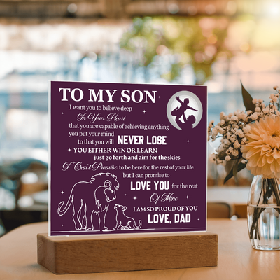 Load image into Gallery viewer, To My Son Printed Acrylic Plaque with LED Base – Birthday, Graduation, Holiday Gift
