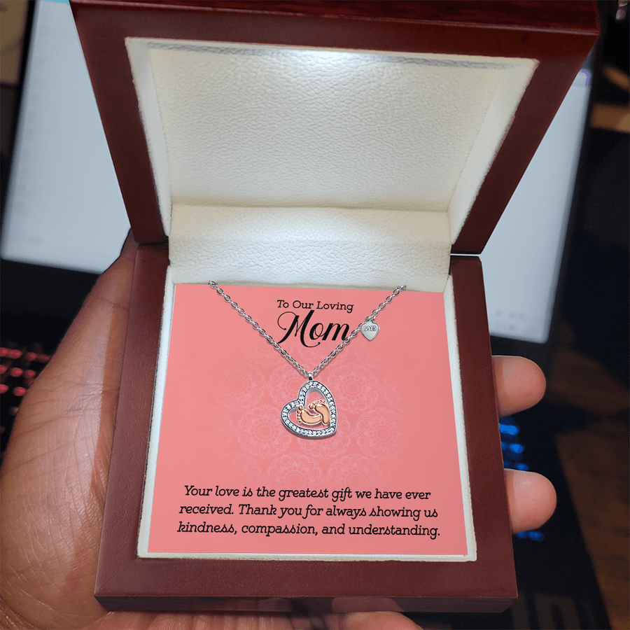 To Our Loving Mom Baby Feet Heart Necklace – Gift for Mother's Day, Birthday, or New Mom