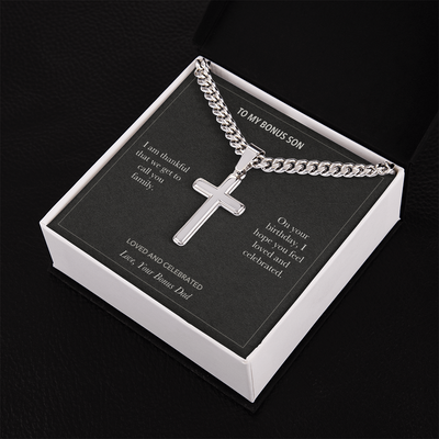Load image into Gallery viewer, To My Bonus Son, Come As You Are Birthday - Personalized Cross Cuban Link Chain Gift
