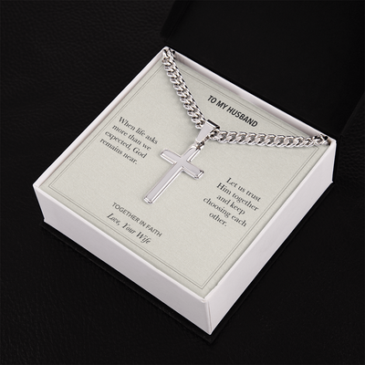Load image into Gallery viewer, To My Husband, Together In Faith Encouragement - Personalized Cross Cuban Link Chain Gift
