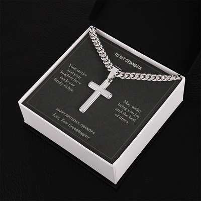 Load image into Gallery viewer, To My Grandpa, Stories And Laughter Birthday - Personalized Cross Cuban Link Chain Gift
