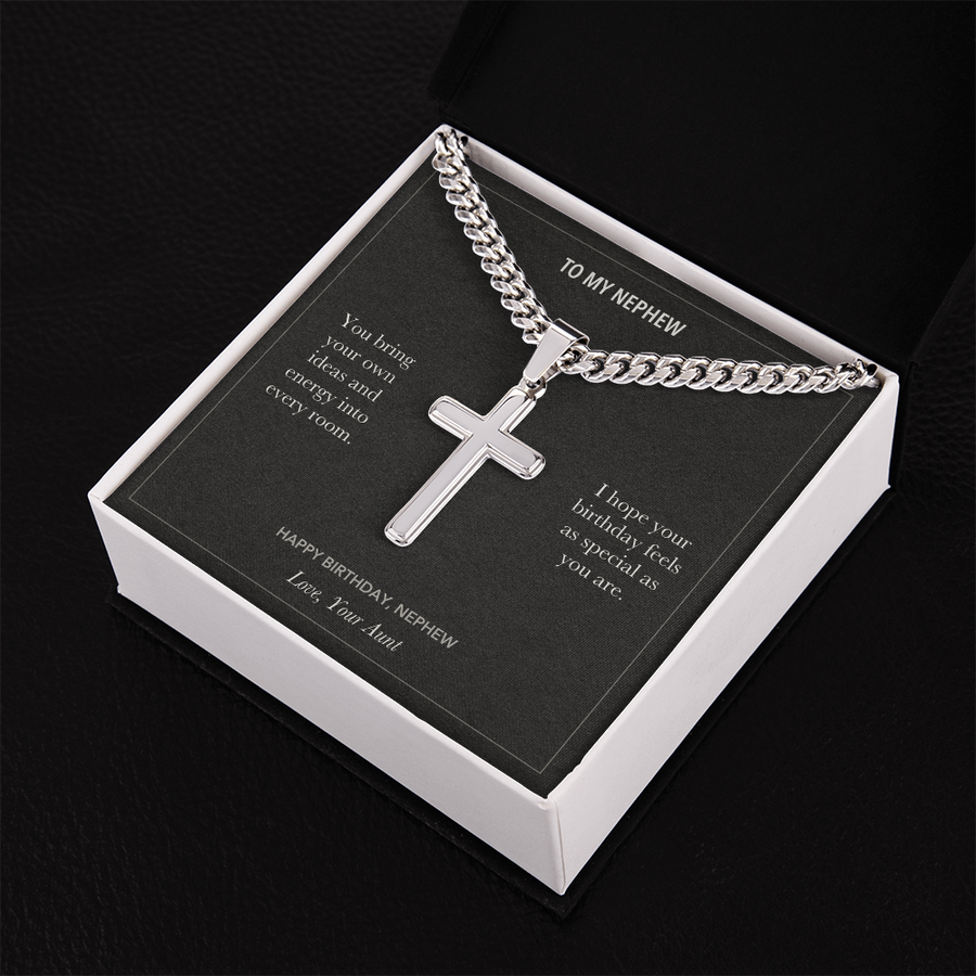 To My Nephew, Your Own Ideas Birthday - Personalized Cross Cuban Link Chain Gift