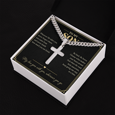 Load image into Gallery viewer, To My Son My Love Goes With You Personalized Cross Necklace Gift
