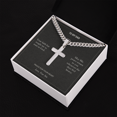 Load image into Gallery viewer, To My Dad, Quiet Faith Encouragement - Personalized Cross Cuban Link Chain Gift
