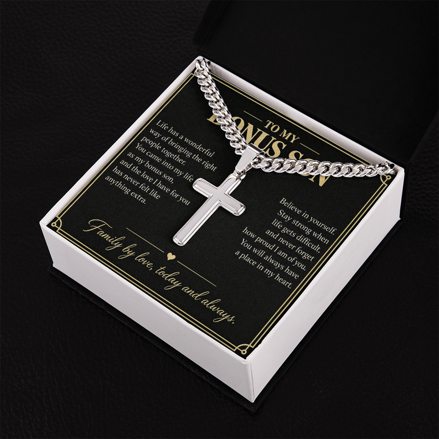 To My Bonus Son Family by Love Personalized Cross Necklace Gift