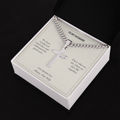 Load image into Gallery viewer, To My Husband, Life Together Anniversary - Personalized Cross Cuban Link Chain Gift
