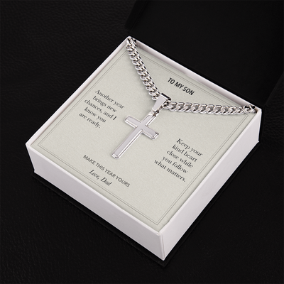 Load image into Gallery viewer, To My Son, New Chances Birthday - Personalized Cross Cuban Link Chain Gift
