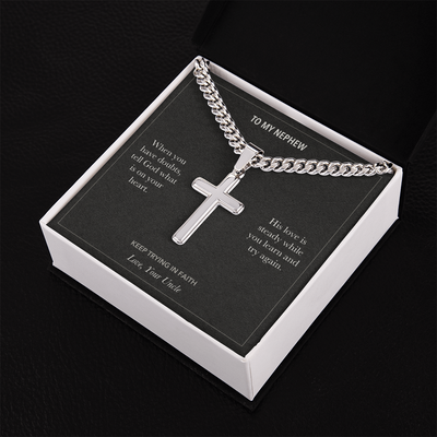 Load image into Gallery viewer, To My Nephew, God Knows Your Story - Personalized Cross Cuban Link Chain Gift
