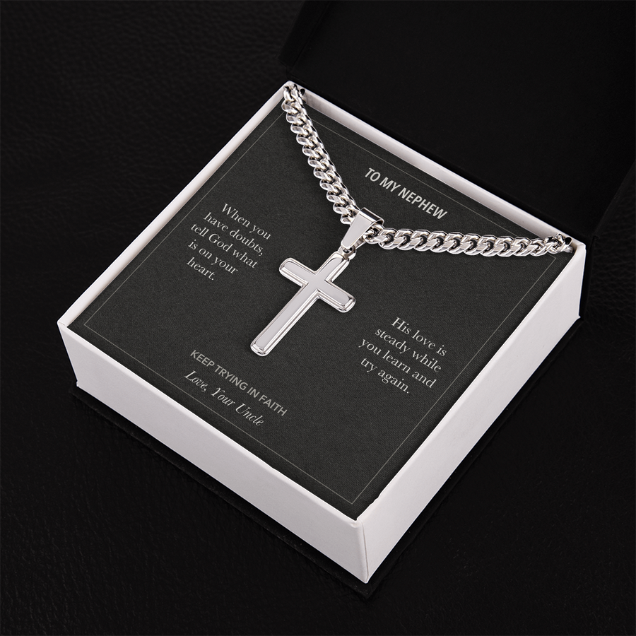 To My Nephew, God Knows Your Story - Personalized Cross Cuban Link Chain Gift