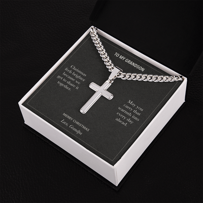 Load image into Gallery viewer, To My Grandson, Christmas Together Gift - Personalized Cross Cuban Link Chain Gift

