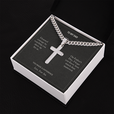 Load image into Gallery viewer, To My Dad, Courage And Gratitude Fathers Day - Personalized Cross Cuban Link Chain Gift
