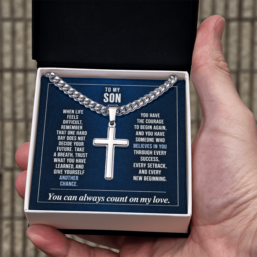 To My Son - The Courage to Begin Again - Cross Necklace