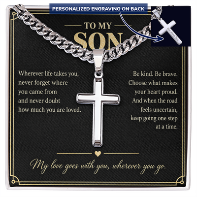 Load image into Gallery viewer, To My Son My Love Goes With You Personalized Cross Necklace Gift
