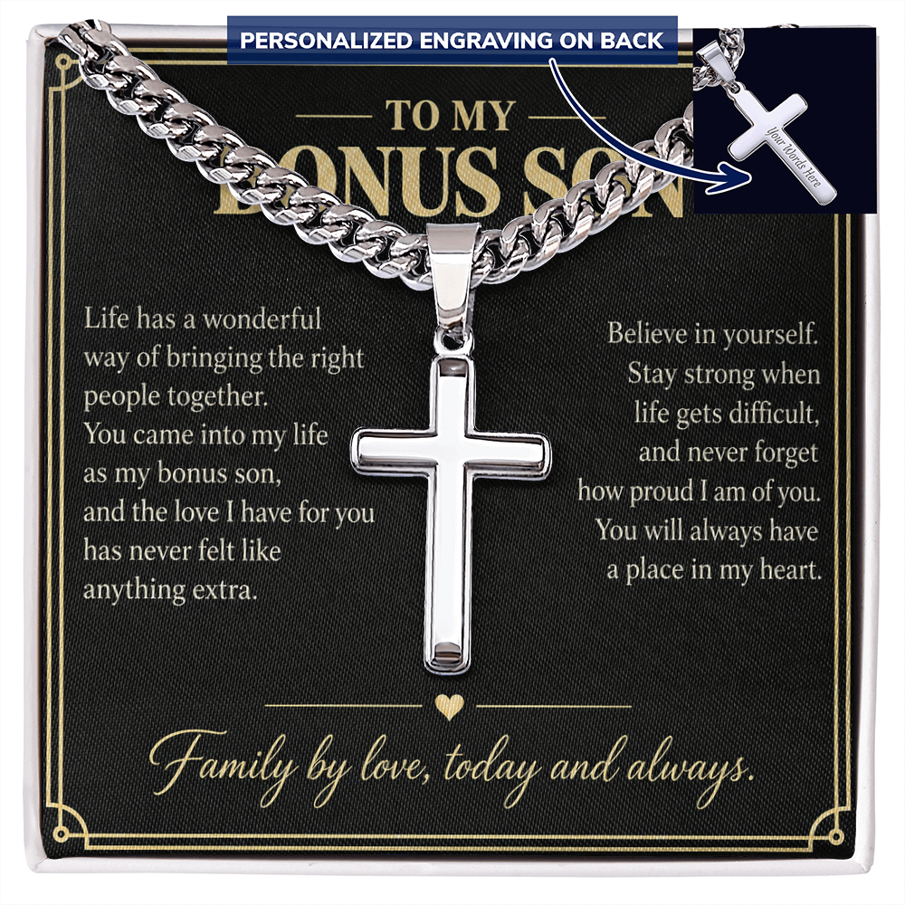 To My Bonus Son Family by Love Personalized Cross Necklace Gift