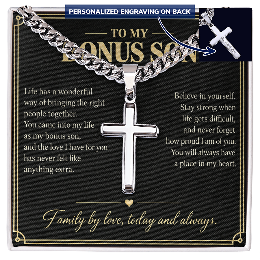 To My Bonus Son Family by Love Personalized Cross Necklace Gift