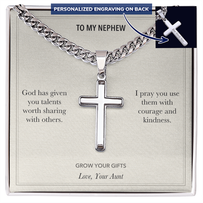 Load image into Gallery viewer, To My Nephew, Grow Your Gifts Faith - Personalized Cross Cuban Link Chain Gift
