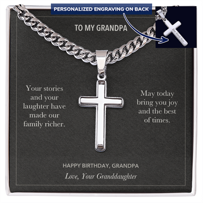 Load image into Gallery viewer, To My Grandpa, Stories And Laughter Birthday - Personalized Cross Cuban Link Chain Gift
