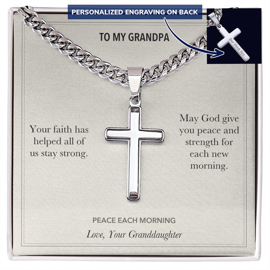 To My Grandpa, Faithful Heart Encouragement - Personalized Cross Cuban Link Chain Gift