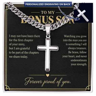 Load image into Gallery viewer, To My Bonus Son Forever Proud Personalized Cross Necklace Gift
