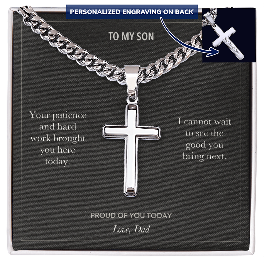 To My Son, Proud Of You Graduation - Personalized Cross Cuban Link Chain Gift