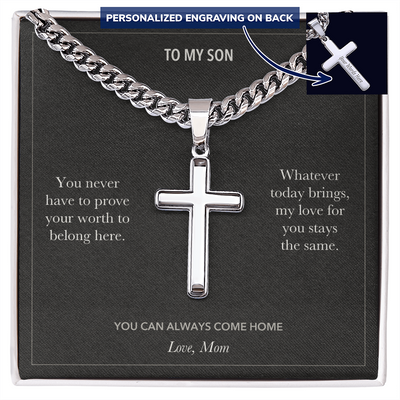 Load image into Gallery viewer, To My Son, Always Welcome Reassurance - Personalized Cross Cuban Link Chain Gift
