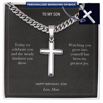 Load image into Gallery viewer, To My Son, Steady Kindness Birthday - Personalized Cross Cuban Link Chain Gift
