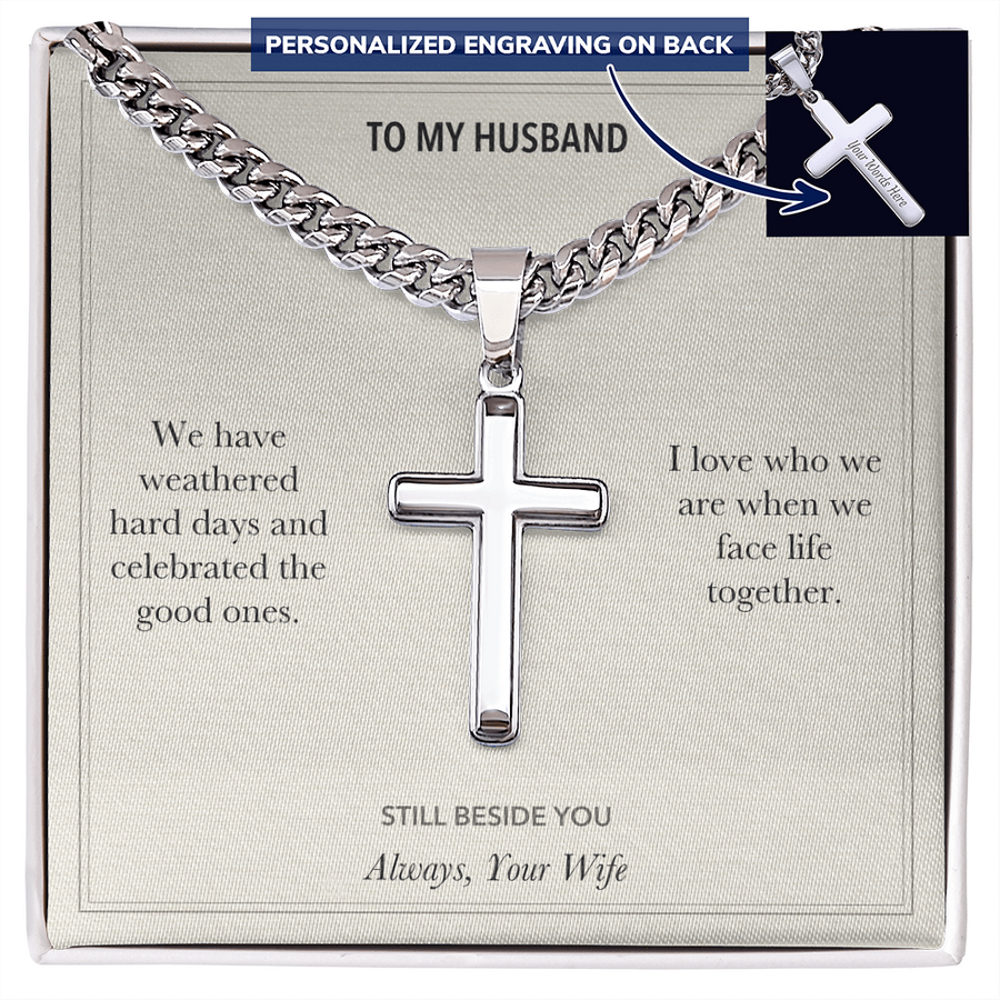 To My Husband, Life Together Anniversary - Personalized Cross Cuban Link Chain Gift