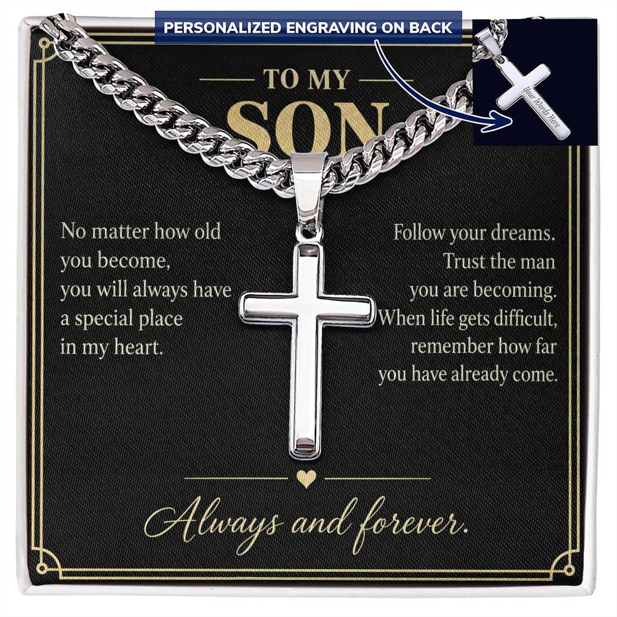 To My Son Always and Forever Personalized Cross Necklace Gift
