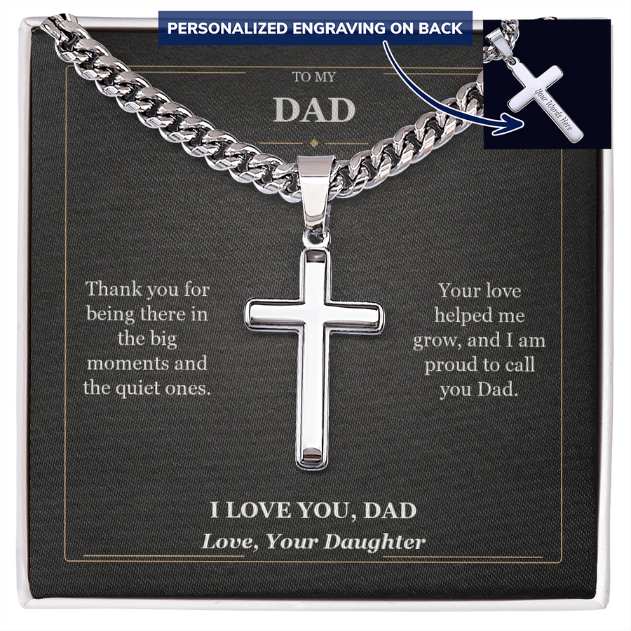 To My Dad Cuban Link Cross Necklace from Daughter | I Love You Dad Gift