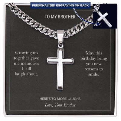 Load image into Gallery viewer, To My Brother, More Laughs Birthday - Personalized Cross Cuban Link Chain Gift
