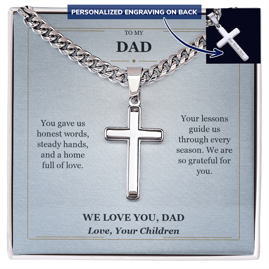 To My Dad Cross Necklace from Children | We Love You Dad Message Card Gift