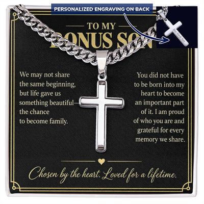 Load image into Gallery viewer, To My Bonus Son Chosen by the Heart Personalized Cross Necklace Gift
