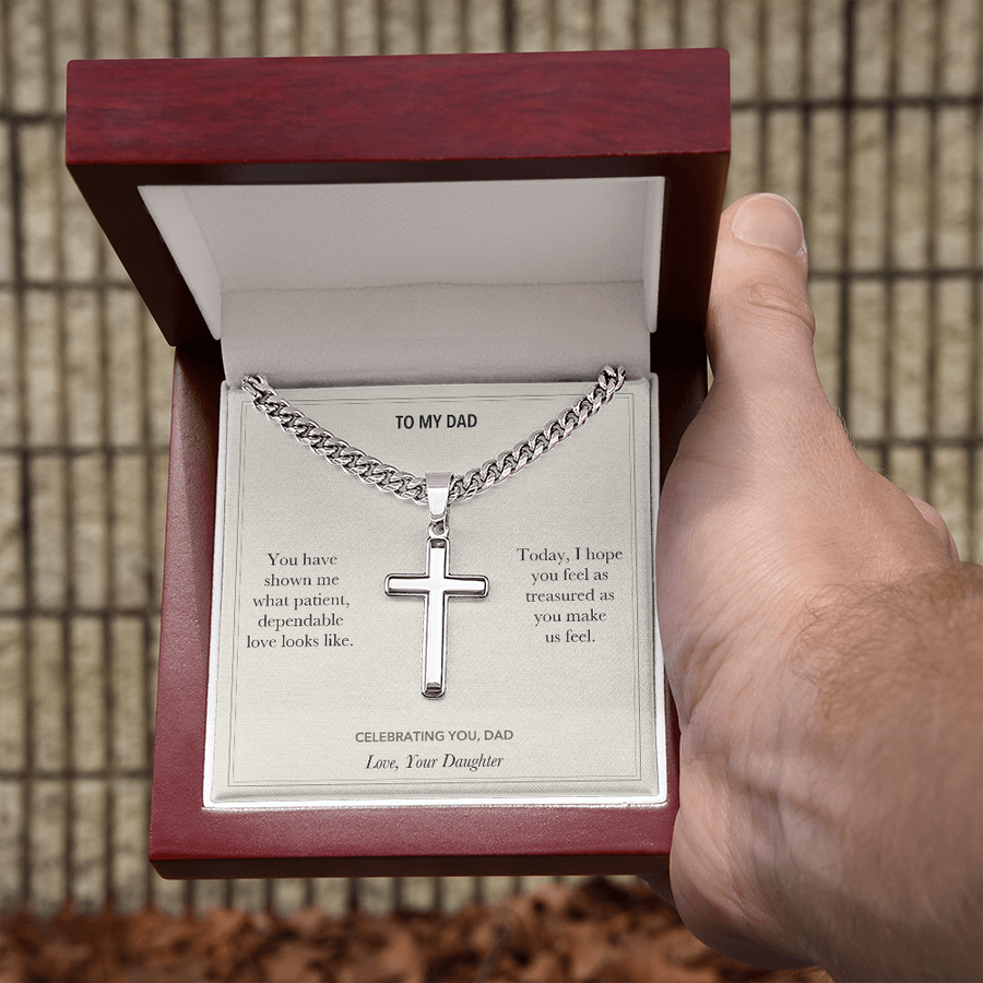 To My Dad, Dependable Love Birthday - Personalized Cross Cuban Link Chain Gift