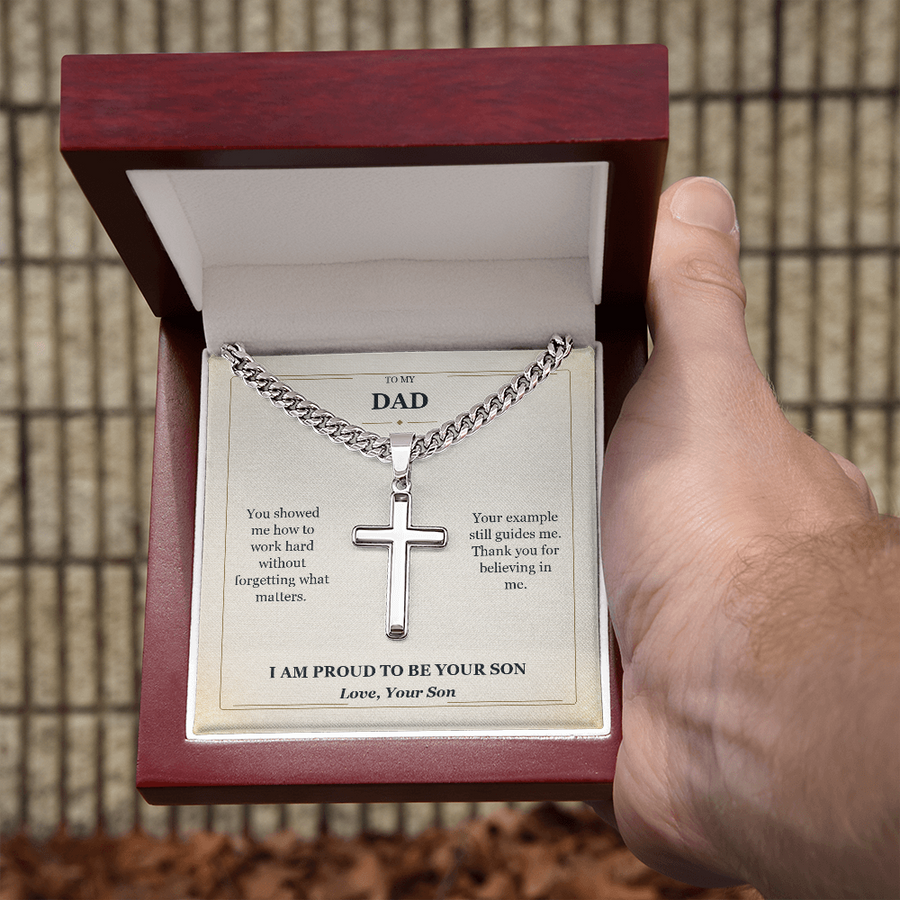 To My Dad Cuban Link Cross Necklace from Son | Proud to Be Your Son