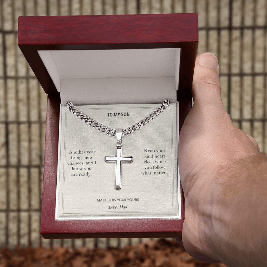 To My Son, New Chances Birthday - Personalized Cross Cuban Link Chain Gift