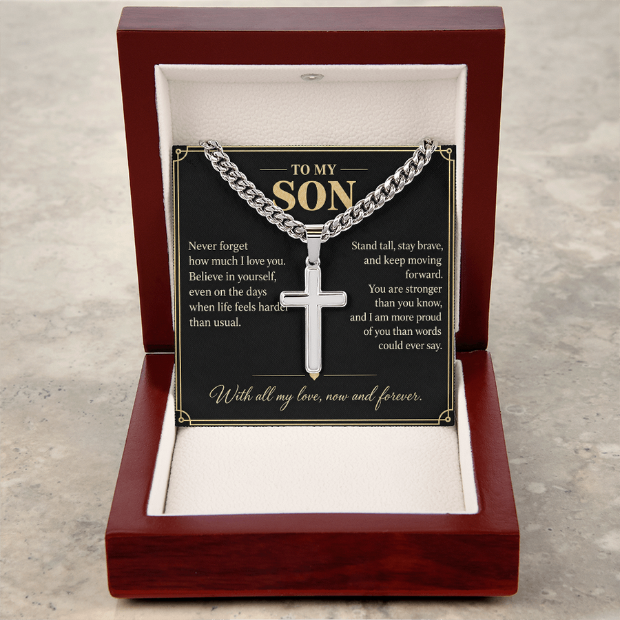To My Son Believe in Yourself Personalized Cross Necklace Gift