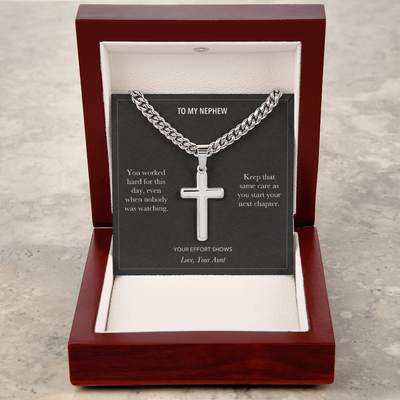 Load image into Gallery viewer, To My Nephew, Your Effort Shows Graduation - Personalized Cross Cuban Link Chain Gift
