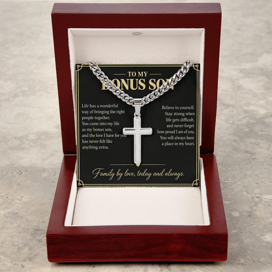 To My Bonus Son Family by Love Personalized Cross Necklace Gift