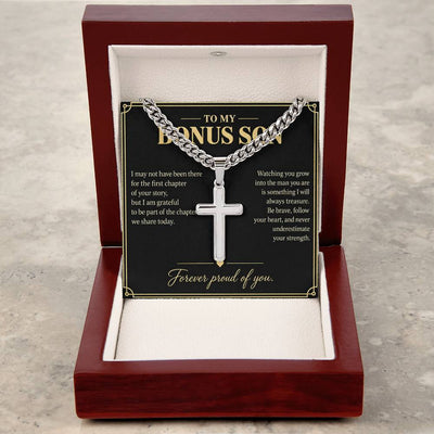 Load image into Gallery viewer, To My Bonus Son Forever Proud Personalized Cross Necklace Gift
