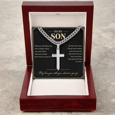 Load image into Gallery viewer, To My Son My Love Goes With You Personalized Cross Necklace Gift
