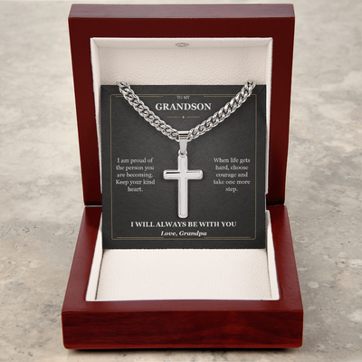 Load image into Gallery viewer, To My Grandson Cuban Link Cross Necklace from Grandpa | Courage and Kindness
