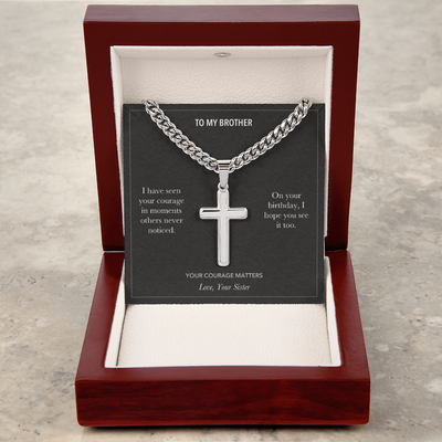 Load image into Gallery viewer, To My Brother, Your Courage Birthday - Personalized Cross Cuban Link Chain Gift
